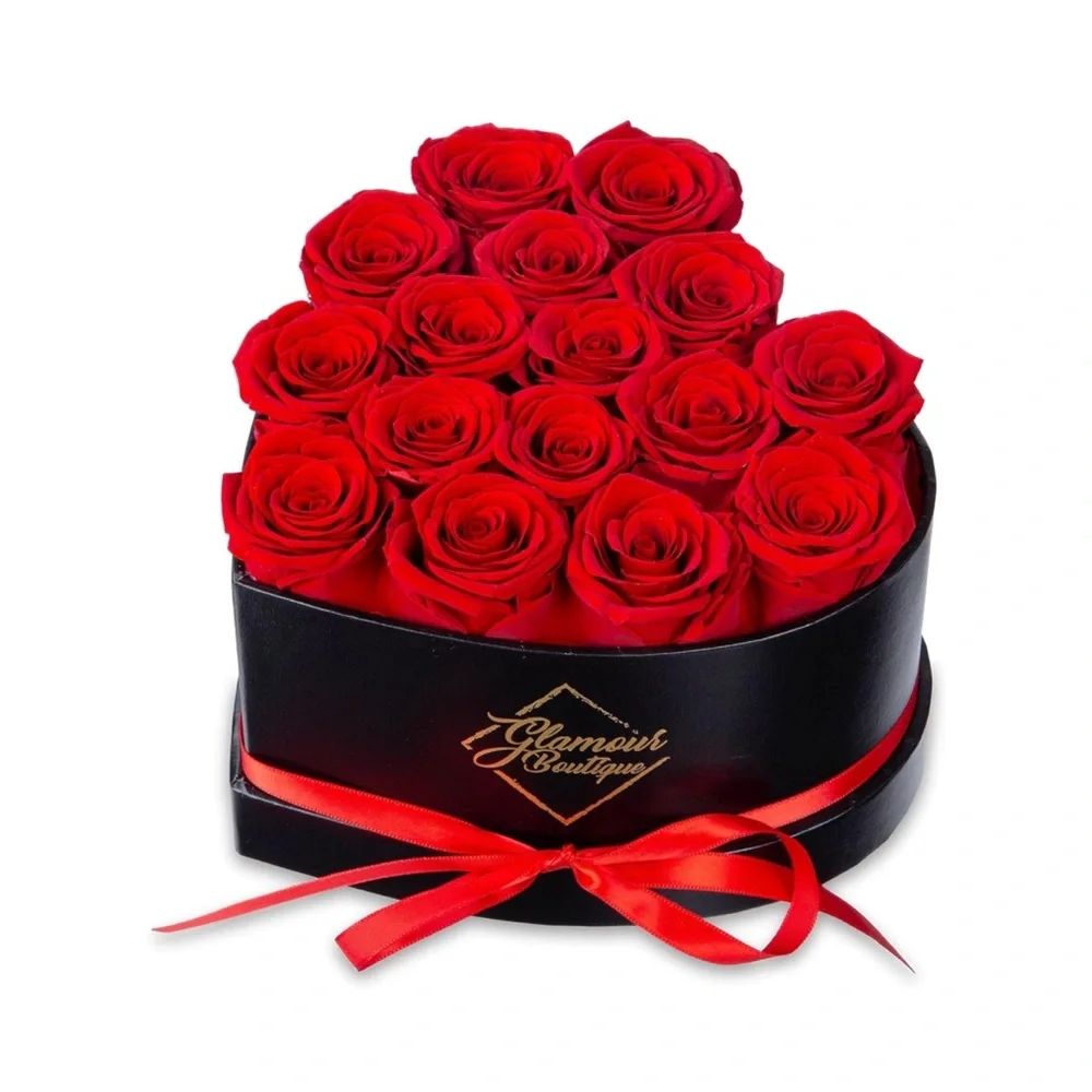 16 Flower Forever Heart Shape Box - Preserved Red Roses, Gift, Love